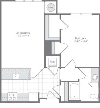 Floor plan for 1 bed, 1 bath, 789 sqft